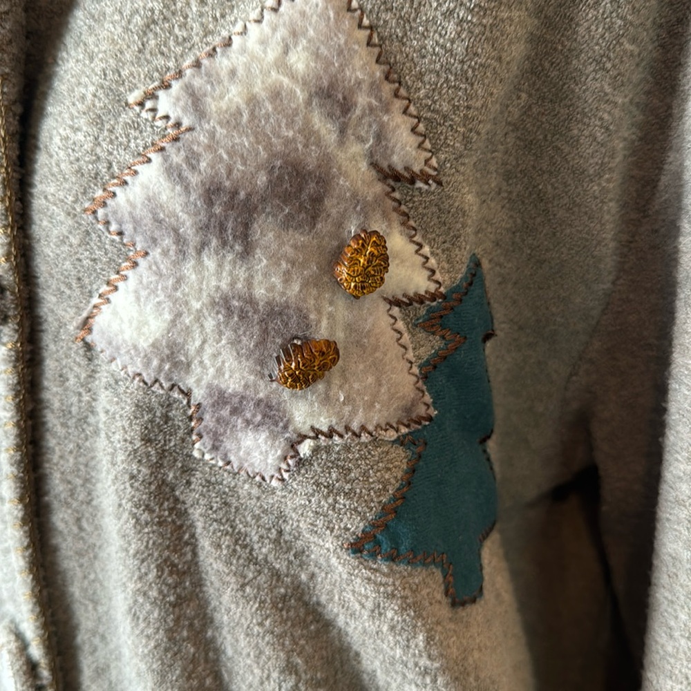 Vintage Teddy Brown Christmas Tree Patches Embroidered Jacket Size Medium - Picture 4 of 15